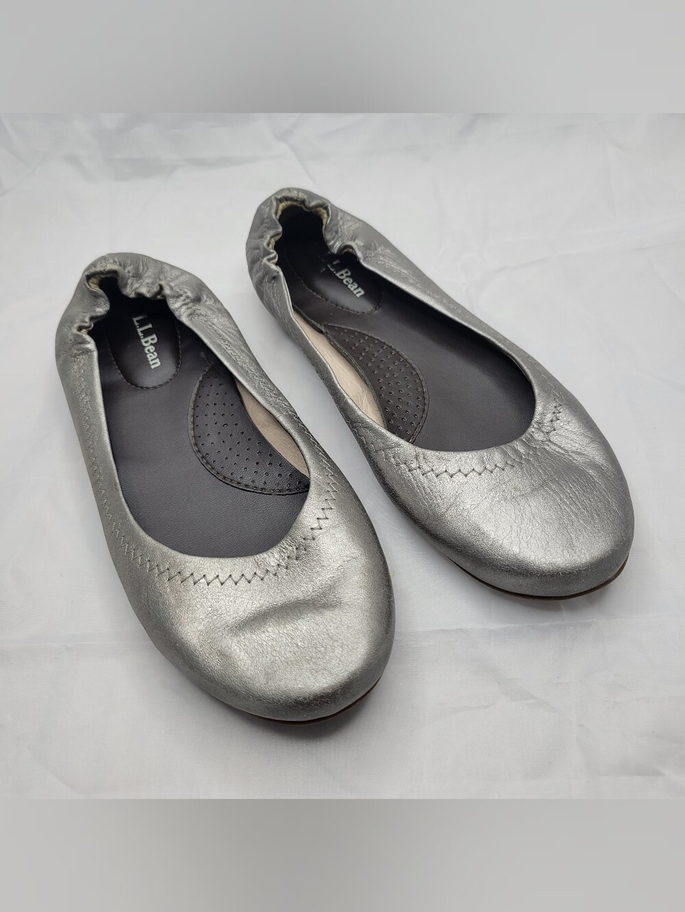 L.L. Bean Silver Ballet Flats — Metallic Slip-On Women’s Shoes